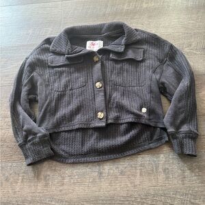 Justice Black Waffle Knit Button-Front Cardigan